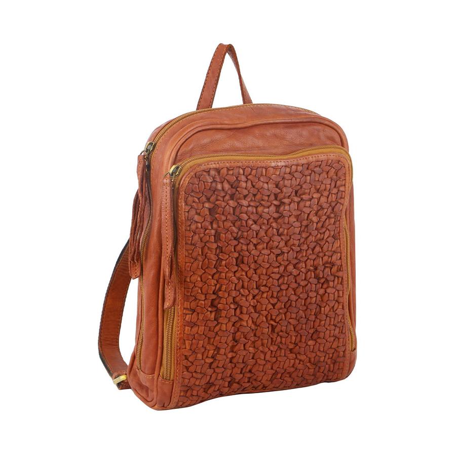 Pierre Cardin Sadie Women's Woven Leather Backpack Cognac Cognac