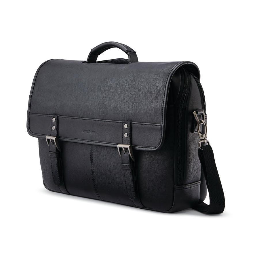 Samsonite Classic Leather Flapover Satchel Black Black