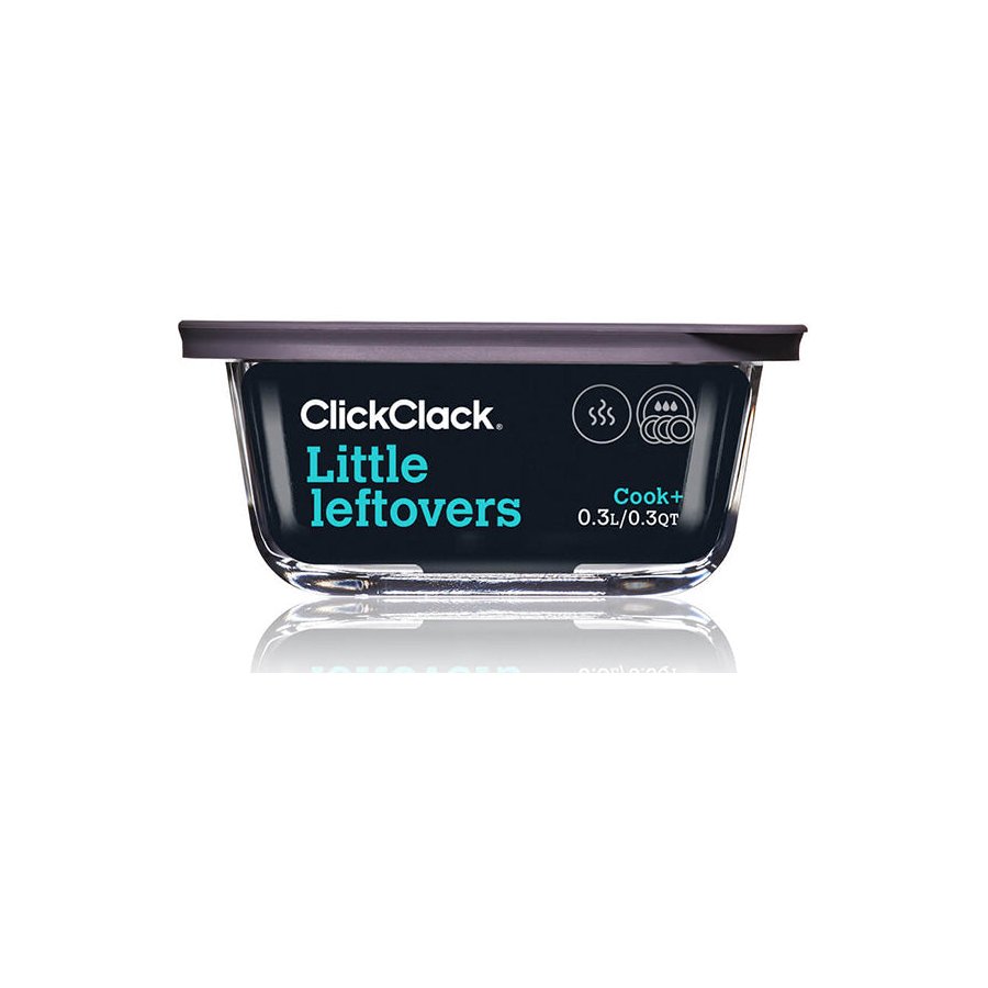 ClickClack Cook+ Square 0.3L Heatproof Glass Container Set of 4 Grey Grey