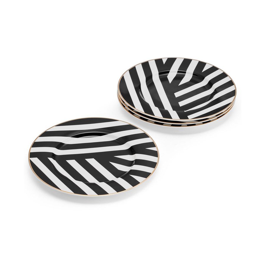 Mikasa Luxe Deco 21cm China Side Plates (Set of 4) Black/White Black/White