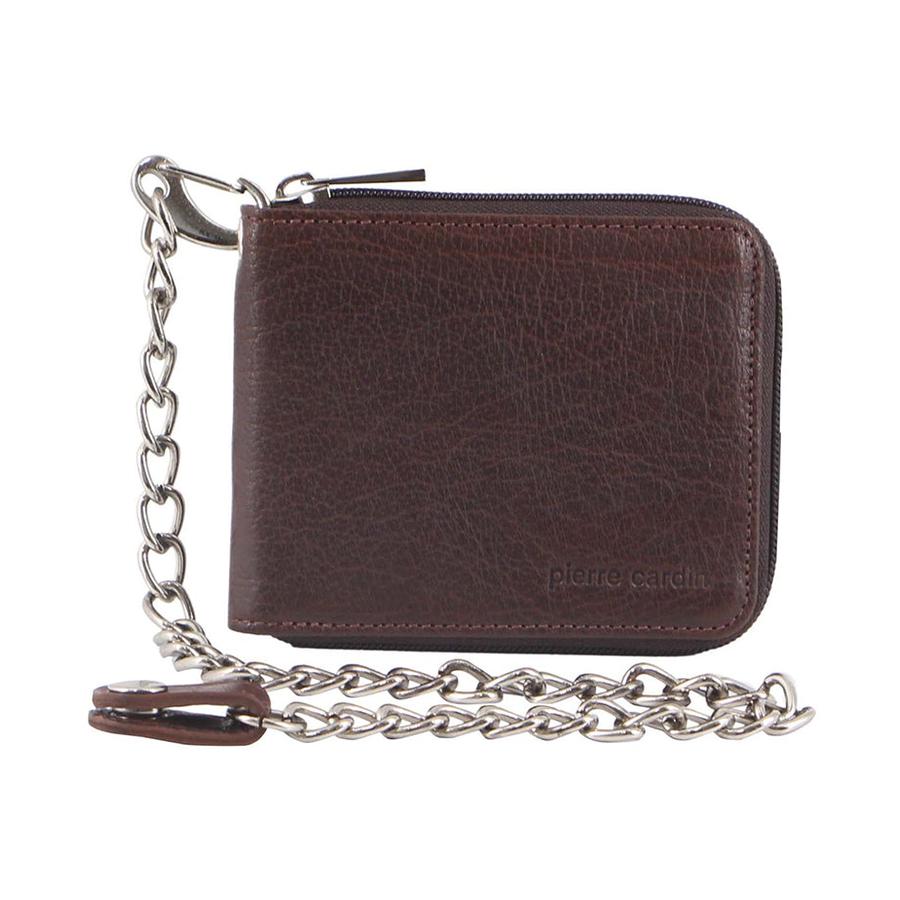 Pierre Cardin Rambo Mens Rustic Leather Metal Chain Wallet Brown Brown