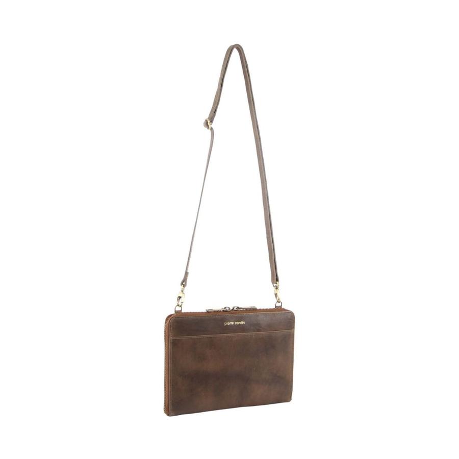 Pierre Cardin Becky Rustic Leather Crossbody Bag Mushroom Mushroom