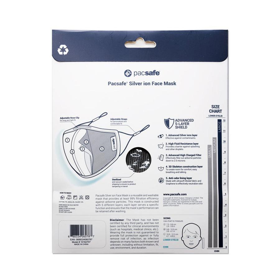 Pacsafe Protective & Reusable Silver Ion Face Mask Grey Medium