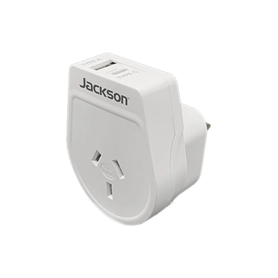 Jackson NZ to UK & Hong Kong Travel Adapter with USB-A & C White White