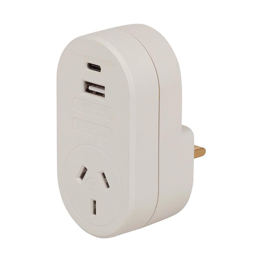 Jackson NZ to UK & Hong Kong Power Adapter with USB & USB-C White White