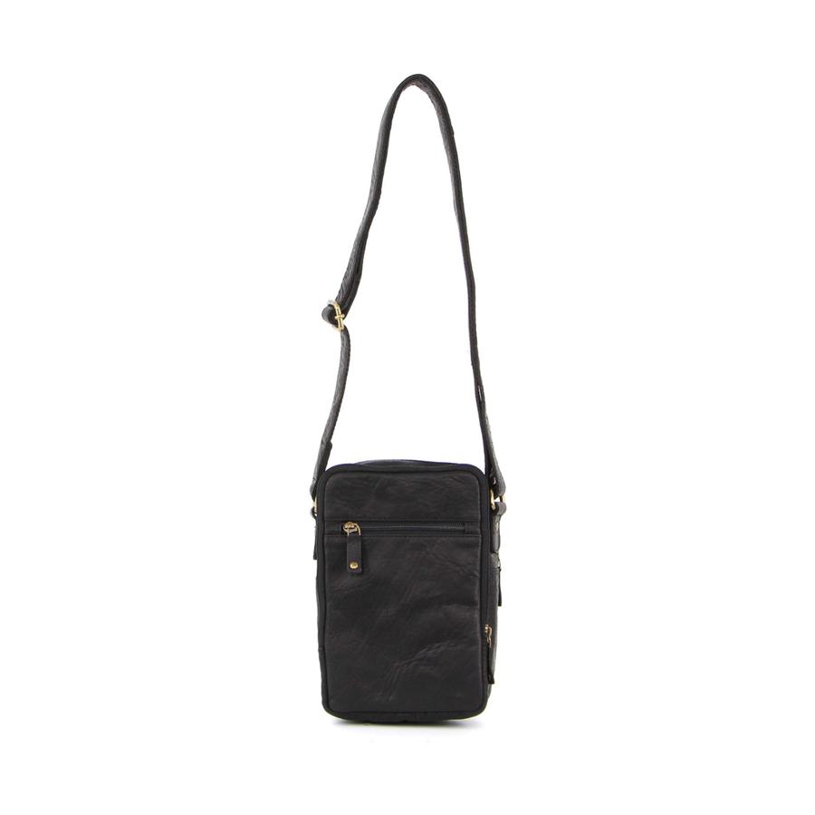 Pierre Cardin Percy Rustic Leather Crossbody iPad Bag Black Black