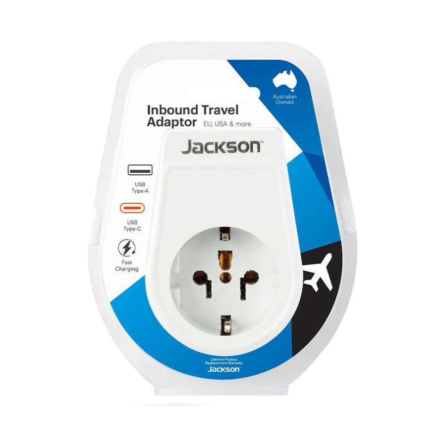 Jackson Slim USA & EU to NZ Travel Adapter with USB-A & C White White