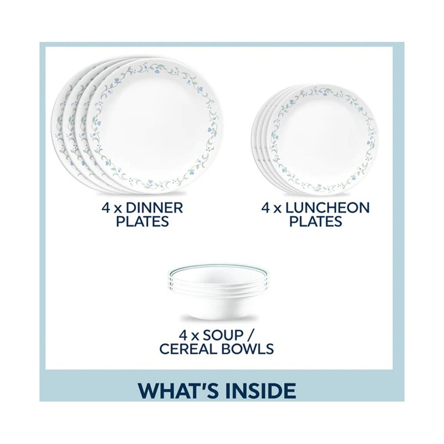 Corelle Country Cottage 12 Piece Dinner Set White White