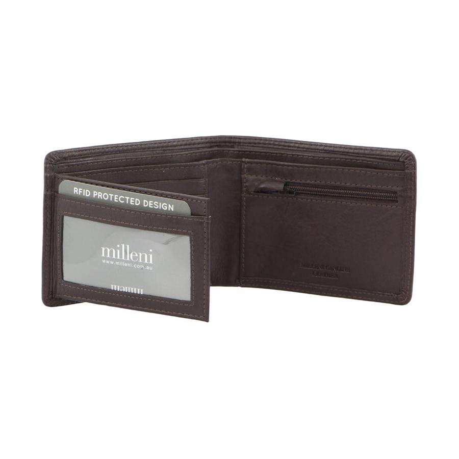 Milleni Kenzo Men's Leather RFID Wallet Brown Brown