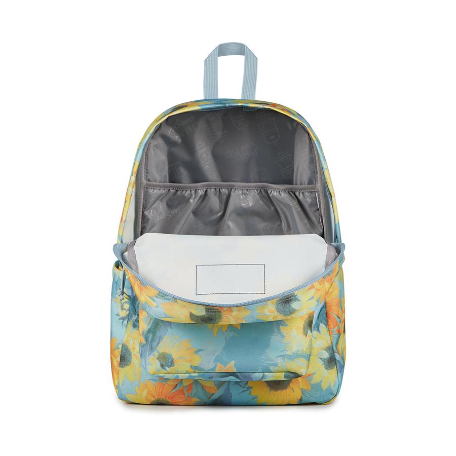 Jansport Superbreak Plus Backpack Surreal Sunflowers Blue Dusk Surreal Sunflowers Blue Dusk