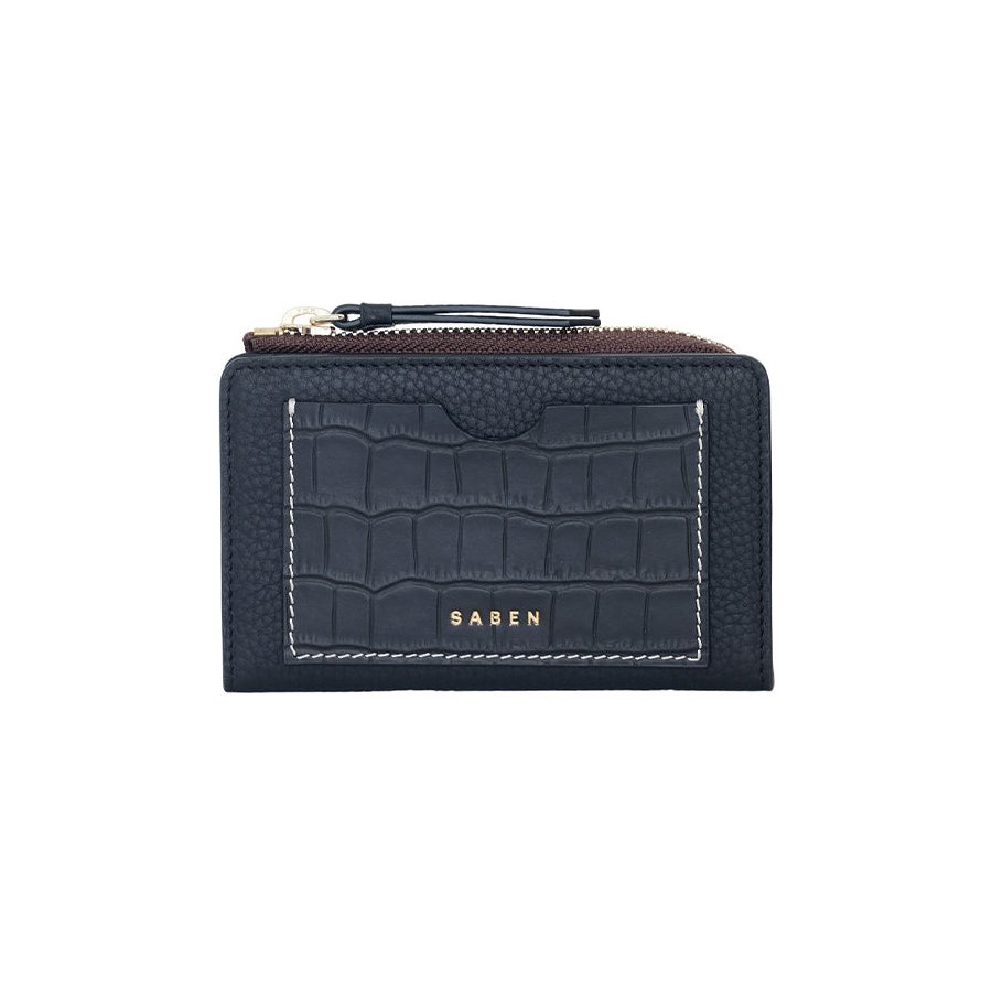Saben Wednesday Wallet Black + Croc + White Stitch Black + Croc + White Stitch