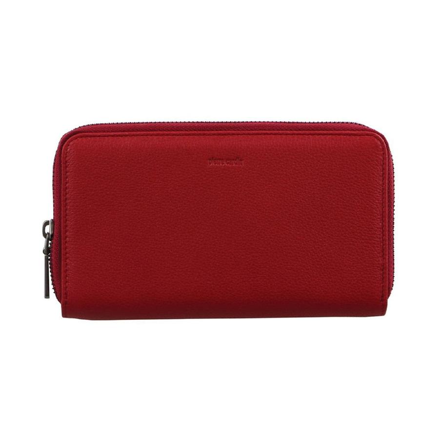 Pierre Cardin Paisley Ladies Italian Leather Double Zip Wallet Red Red