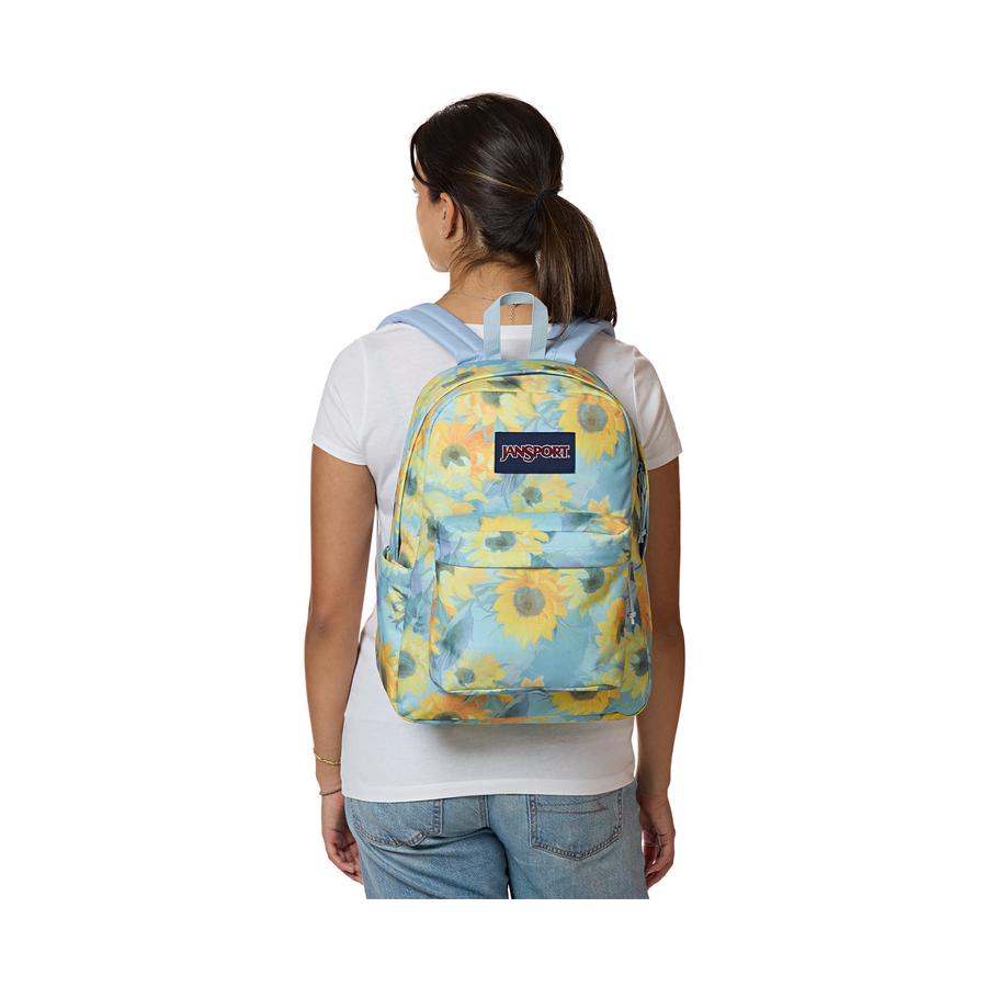Jansport Superbreak Plus Backpack Surreal Sunflowers Blue Dusk Surreal Sunflowers Blue Dusk