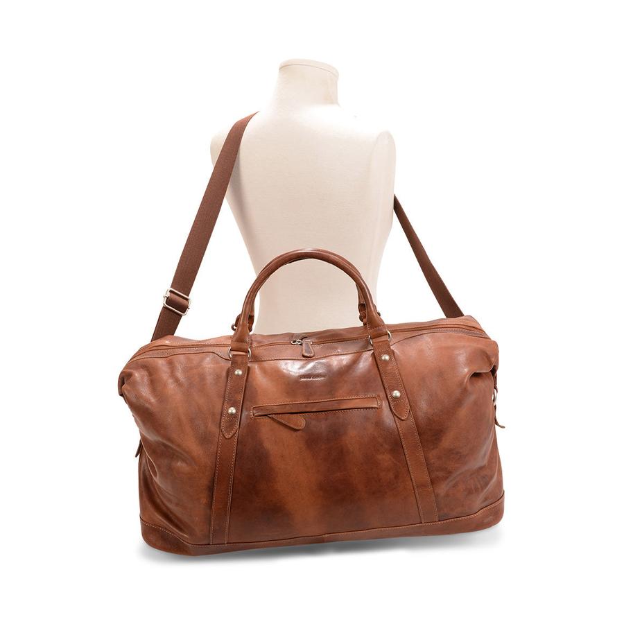 Pierre Cardin Kennedy Rustic Leather Overnight Duffle Bag Cognac Cognac