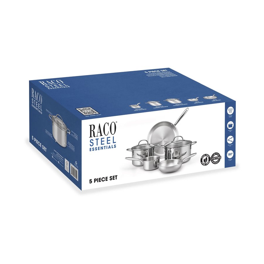Raco Steel Essentials Induction 5 Piece Cookware Set Stainless Steel Stainless Steel