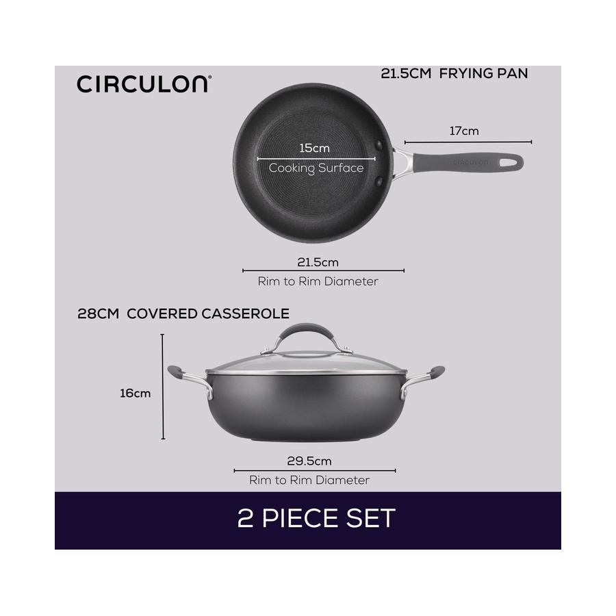 Circulon ScratchDefense A1 21.5cm Induction Skillet & 28.5cm Casserole Black Black