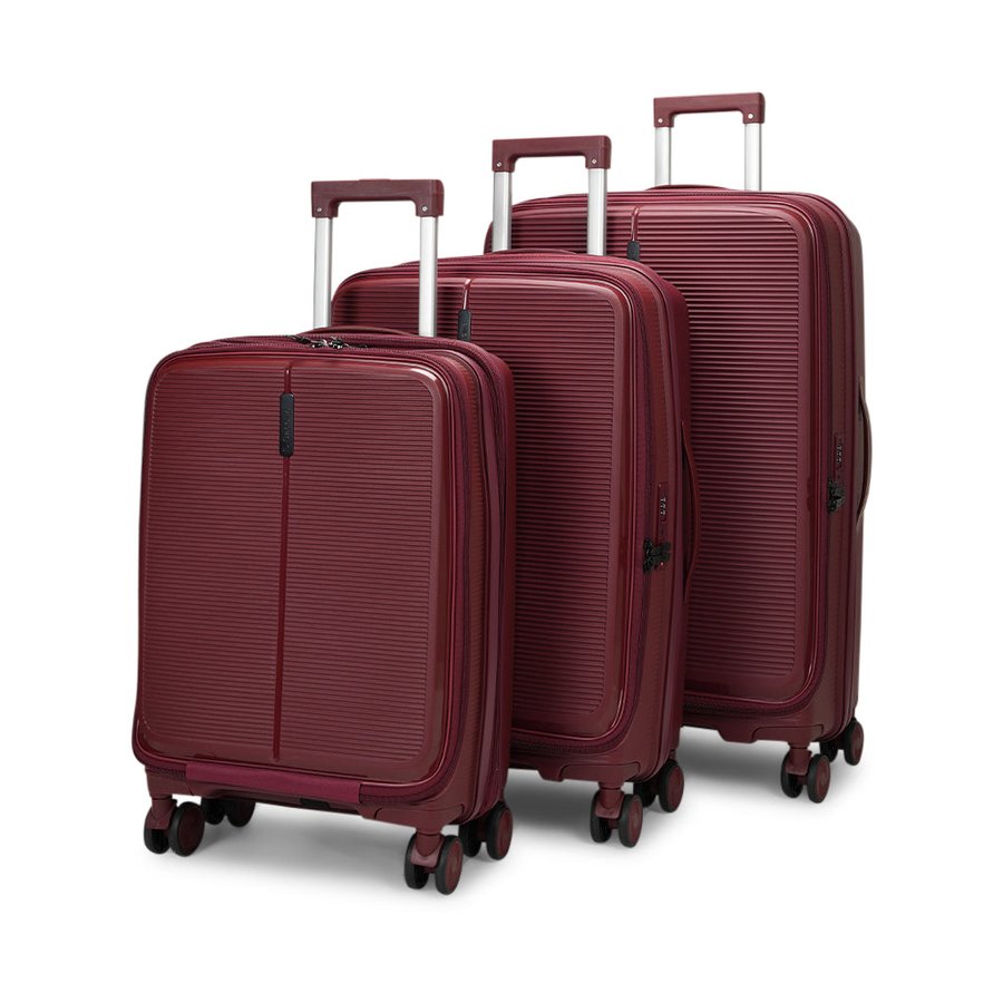 Caselite Venture 57cm, 66cm & 76cm Top Open Hardside Luggage Set Dark Red Dark Red