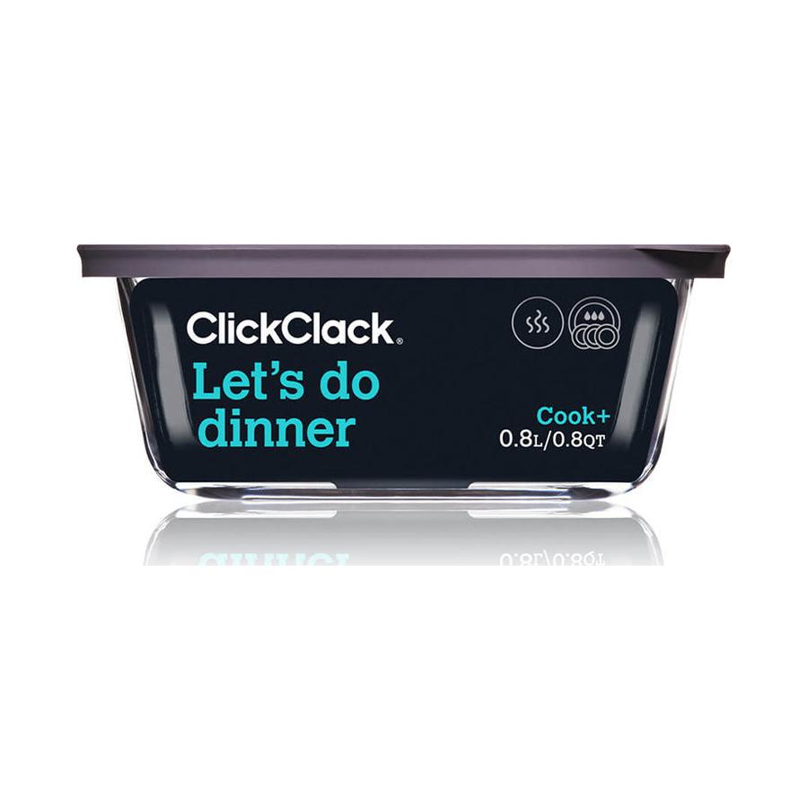 ClickClack Cook+ Square 0.8L Heatproof Glass Container Grey Grey