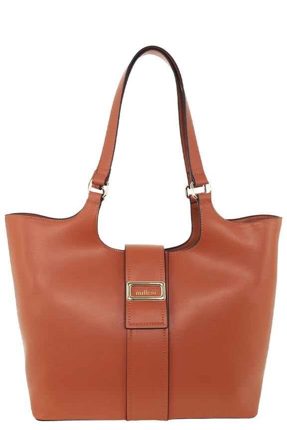 Milleni Aeris Ladies Vegan Leather Fashion Caryall Tote Bag Tan