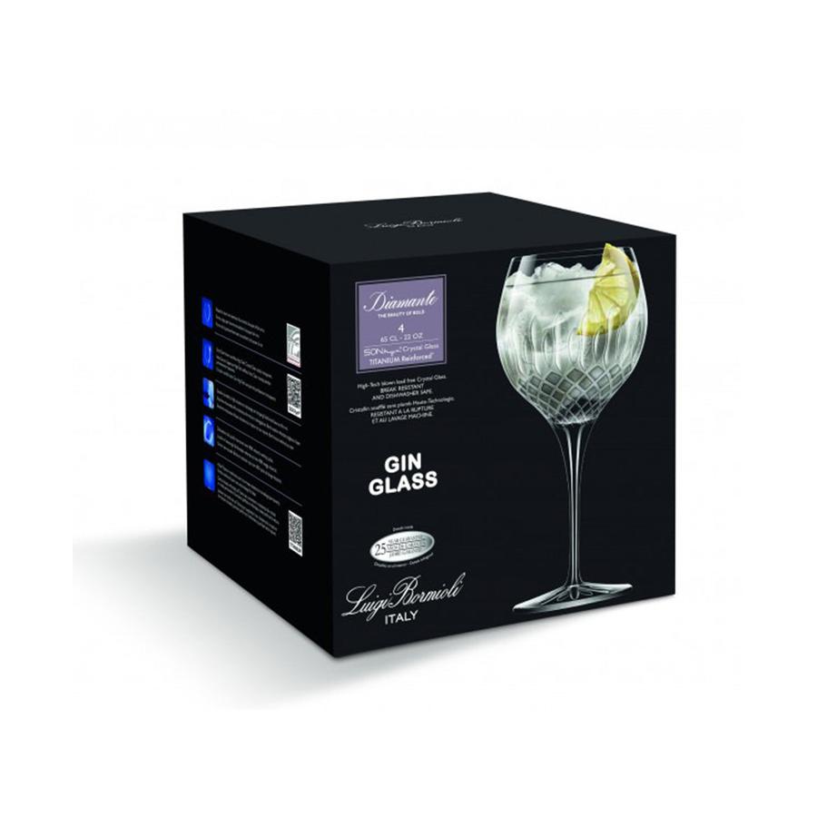 Luigi Bormioli Diamente 650ml Crystal Gin Glass Gift Set of 4 Clear Clear