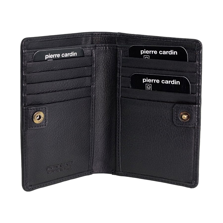 Pierre Cardin Shayla Ladies Leather Snap Button Bi-Fold Wallet Black Black