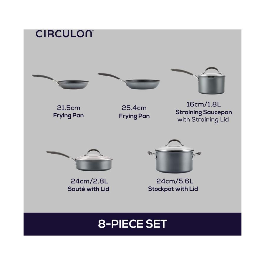 Circulon ScratchDefense A1 8 Piece Cookware Set Black Black