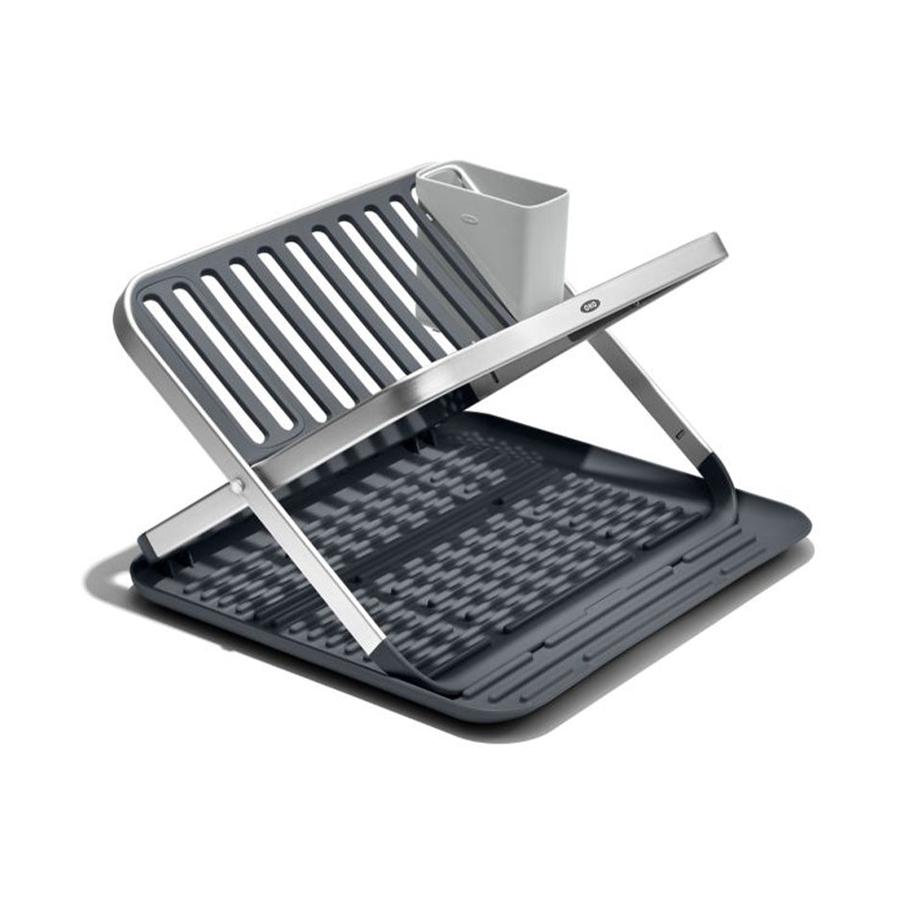 OXO Good Grips Aluminium Fold Flat Dish Rack Silver/Grey Silver/Grey