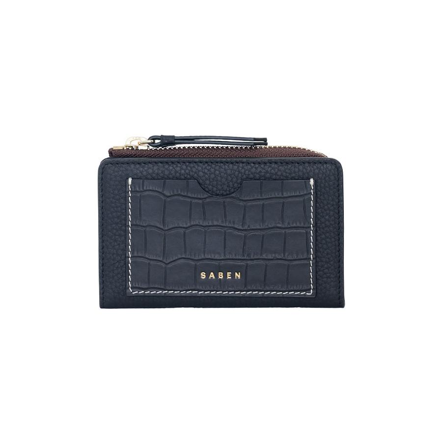 Saben Wednesday Wallet Black + Croc + White Stitch Black + Croc + White Stitch