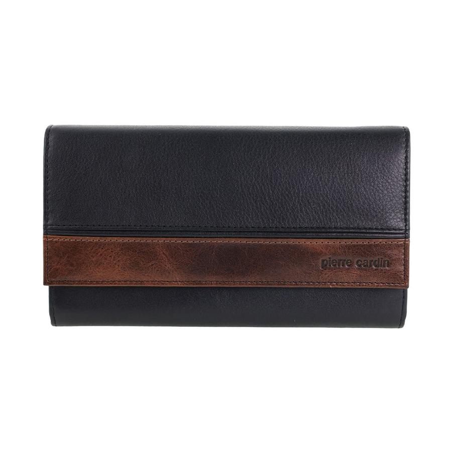 Pierre Cardin Stella Ladies Leather Rustic Flat Wallet Black/Cognac Black/Cognac