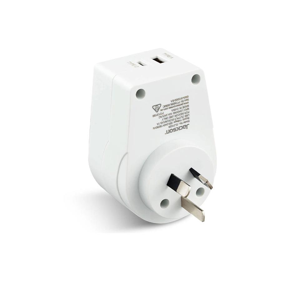 Jackson Slim USA & EU to NZ Travel Adapter with USB-A & C White White