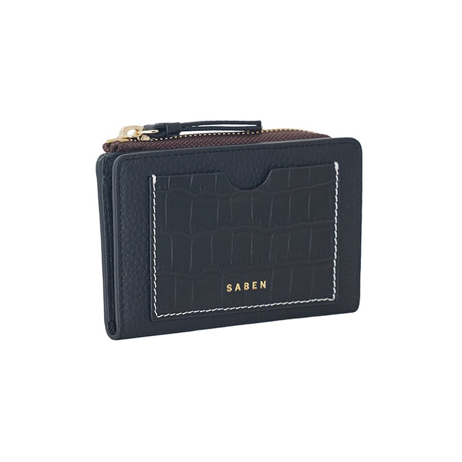 Saben Wednesday Wallet Black + Croc + White Stitch Black + Croc + White Stitch