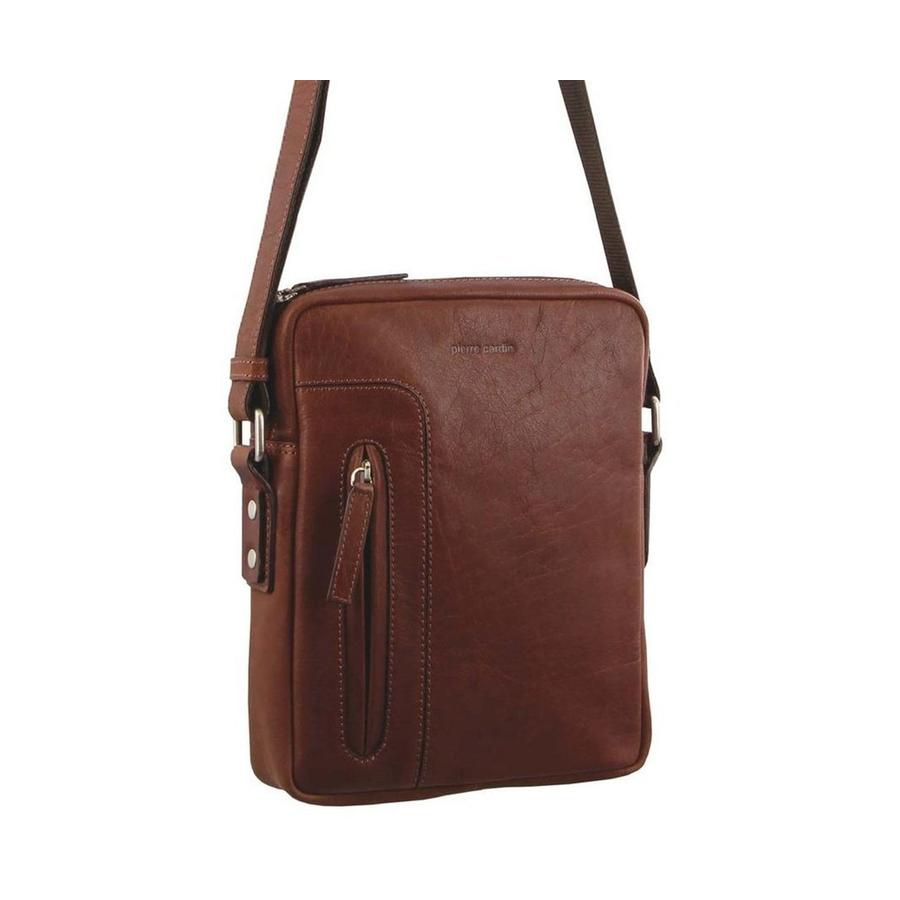 Pierre Cardin Zion Rustic Leather iPad Crossbody Bag Chestnut Chestnut