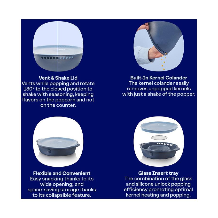 Tupperware WOW Pop Microwave Popcorn Maker Blue Blue