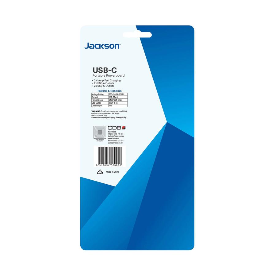 Jackson USB & USB-C Portable Powerboard White White