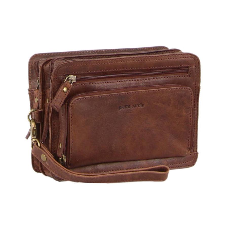 Pierre Cardin Benny Rustic Leather Organiser Bag Chocolate Chocolate