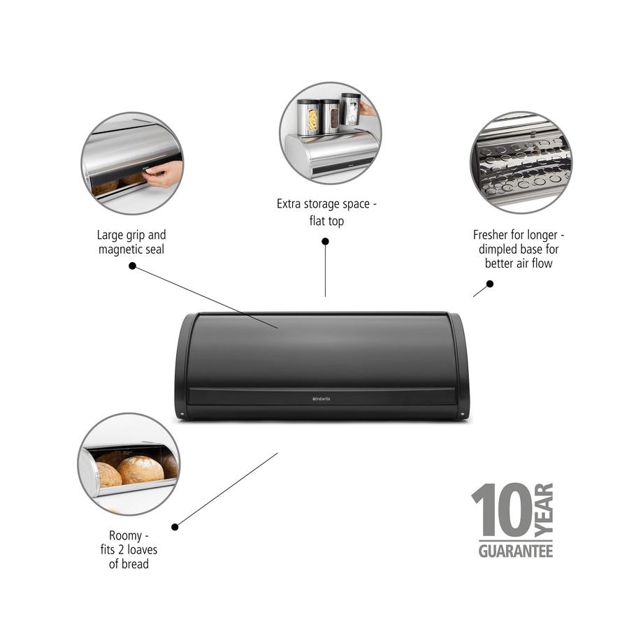 Brabantia Roll Top Bread Bin Matte Black Matte Black