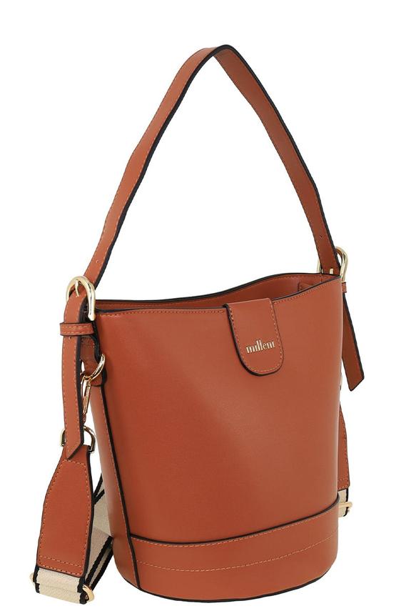 Milleni Eden Ladies Vegan Leather Bucket Crossbody Bag Tan
