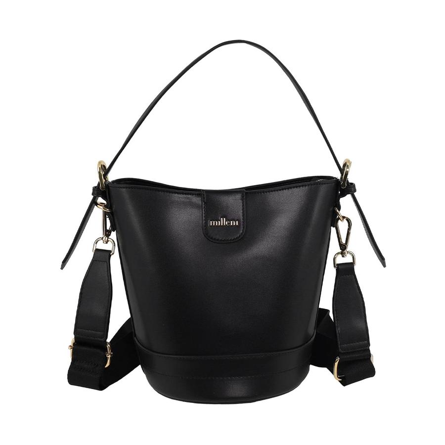 Milleni Eden Ladies Vegan Leather Bucket Crossbody Bag Black Black
