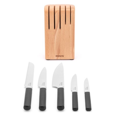 Brabantia Profile Wooden Knife Block & Knife Set - Cook & Serve Grey