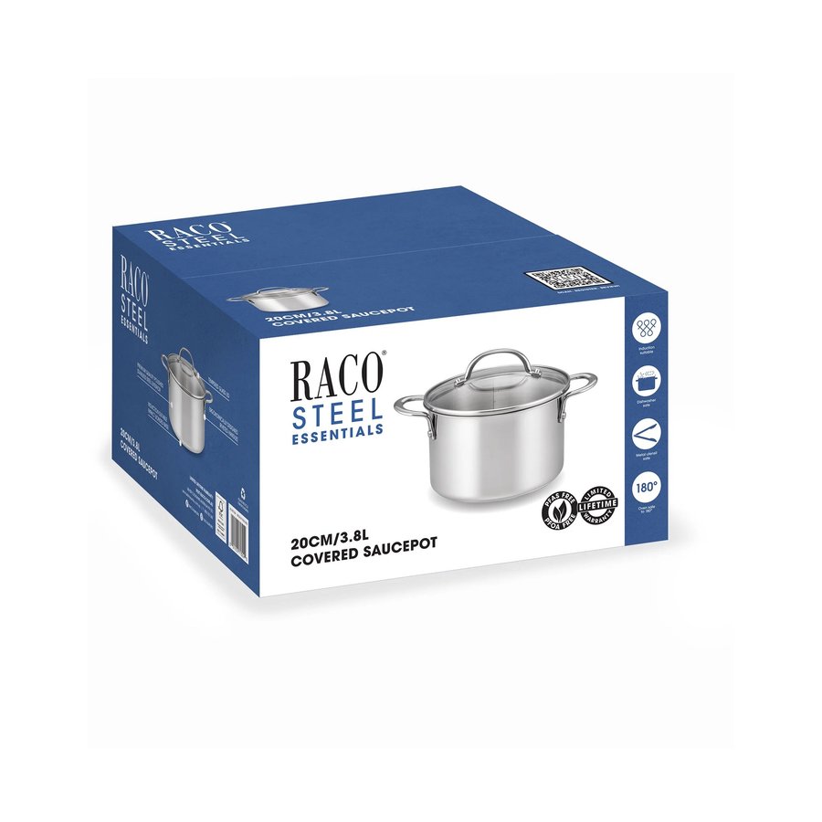 Raco Steel Essentials 20cm (3.8L) Induction Covered Saucepot Stainless Steel Stainless Steel