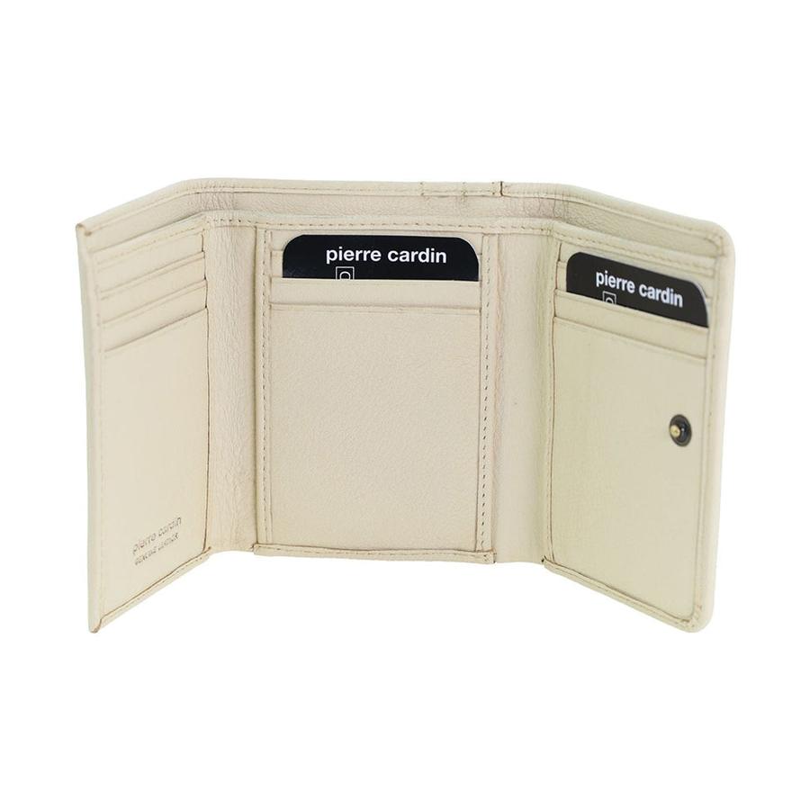 Pierre Cardin Shakira Ladies Leather Snap Button Tri-Fold Wallet Bone Bone