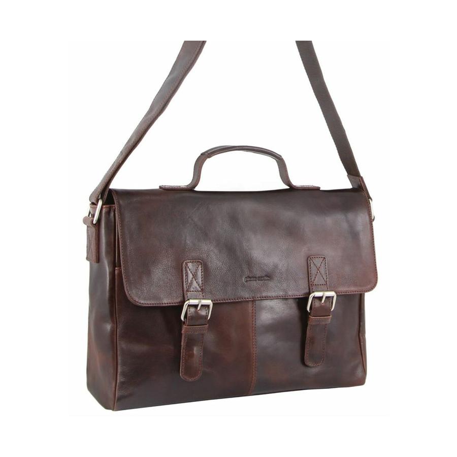 Pierre Cardin Robin Rustic Leather Computer Bag Dark Chocolate Dark Chocolate