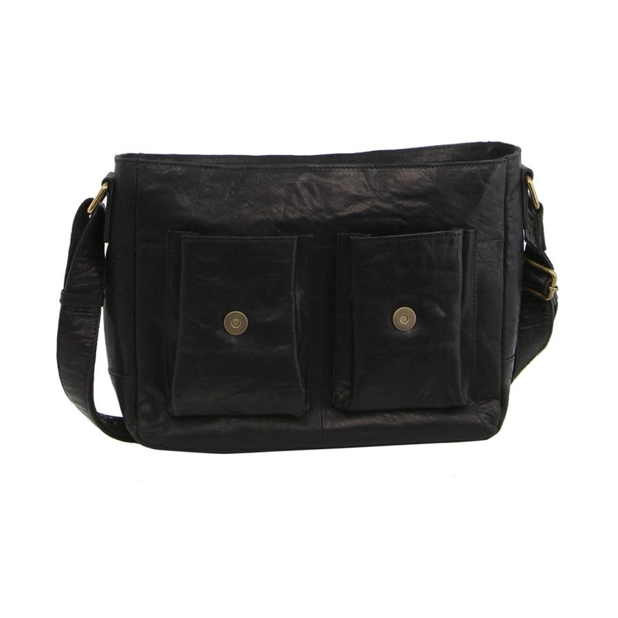 Pierre Cardin Mason Rustic Leather 13" Laptop Bag Black Black