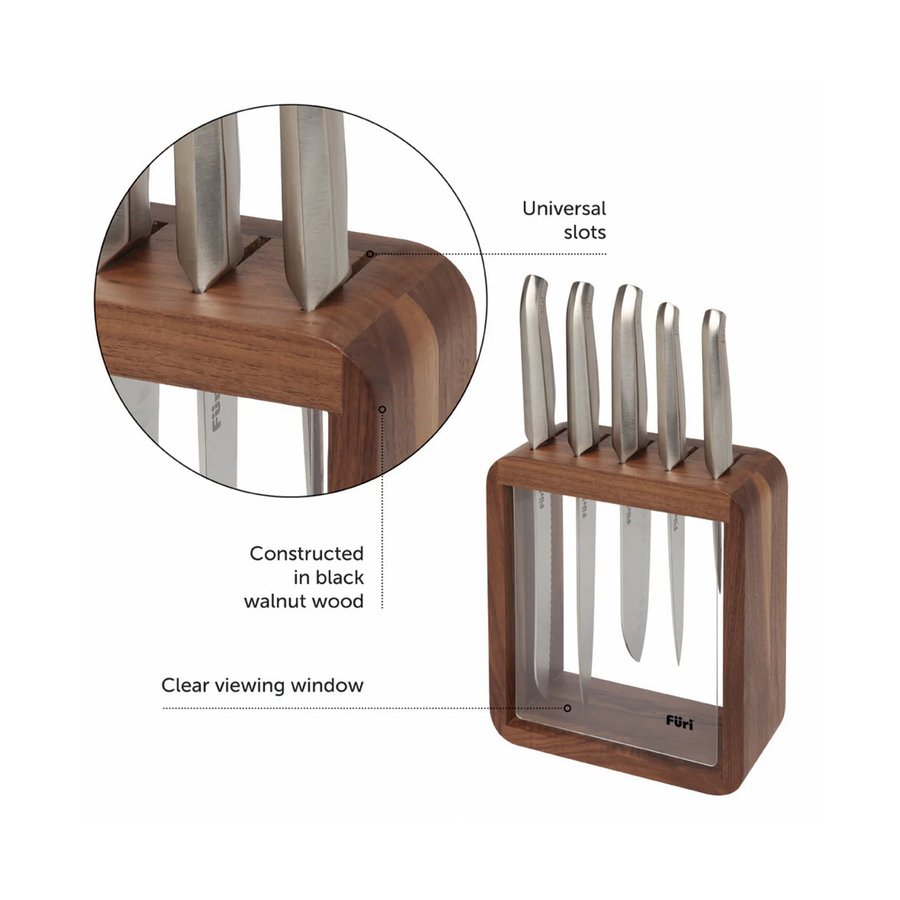 Furi Pro Vault Knife Block 6 Piece Set Black Black