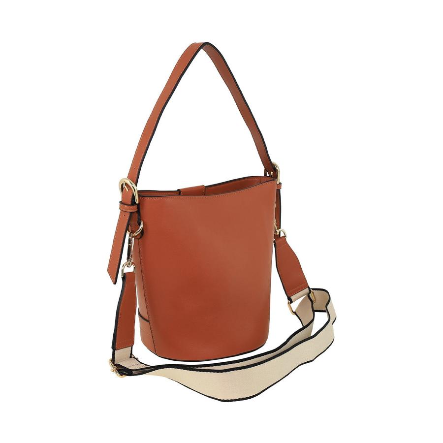 Milleni Eden Ladies Vegan Leather Bucket Crossbody Bag Tan Tan