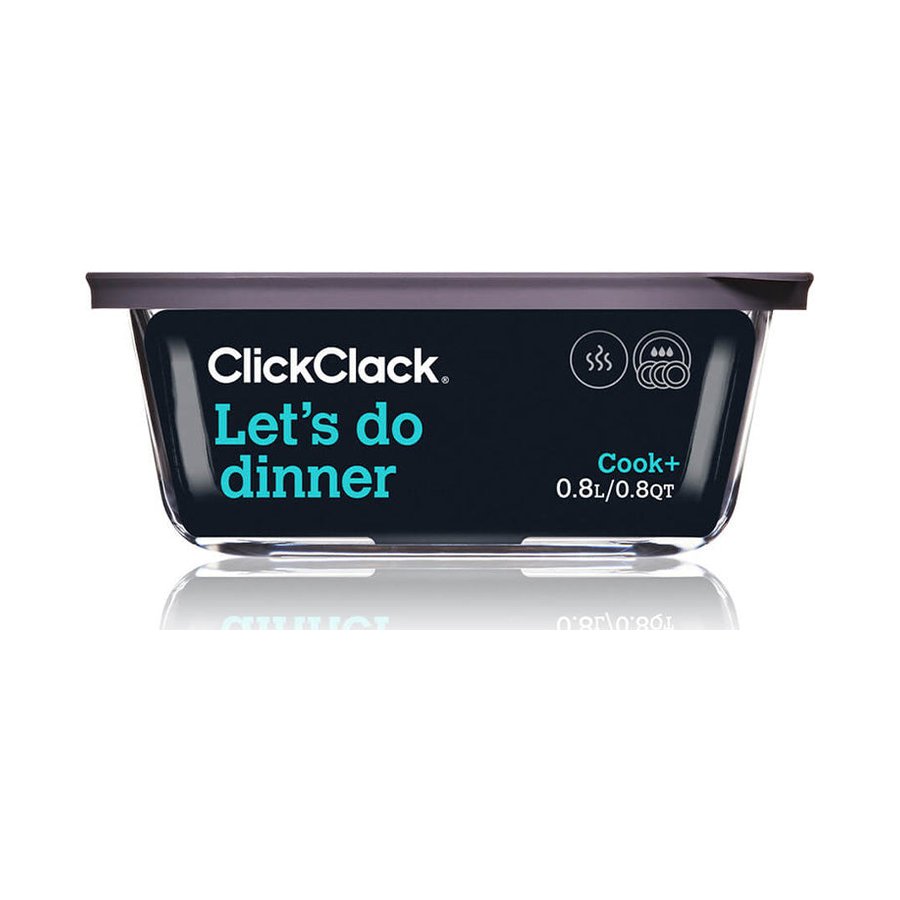 ClickClack Cook+ Square 0.8L Heatproof Glass Container Grey Grey