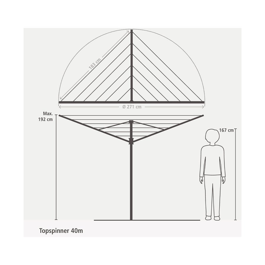 Brabantia Rotary Topspinner Dryer (40m) Metallic Grey Metallic Grey