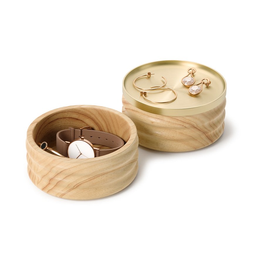 Umbra Tesora Wood Jewellery Box Natural/Brass Natural/Brass