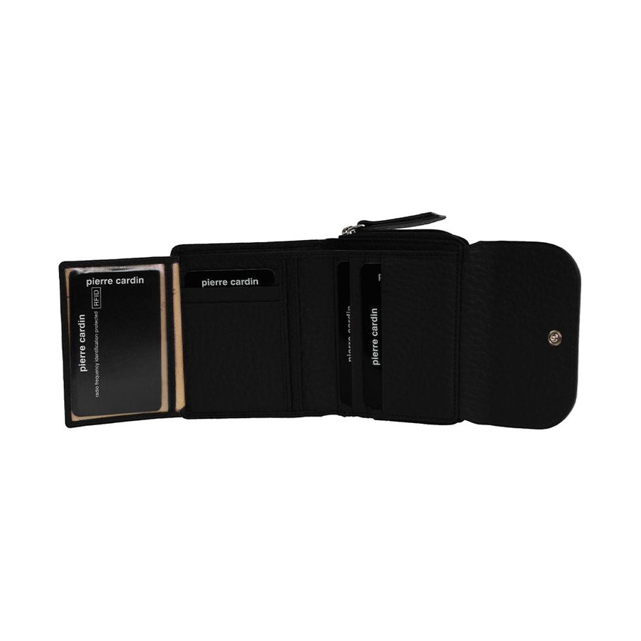 Pierre Cardin Toni Ladies Leather Tri-Fold Tab Wallet Black/Taupe Black/Taupe