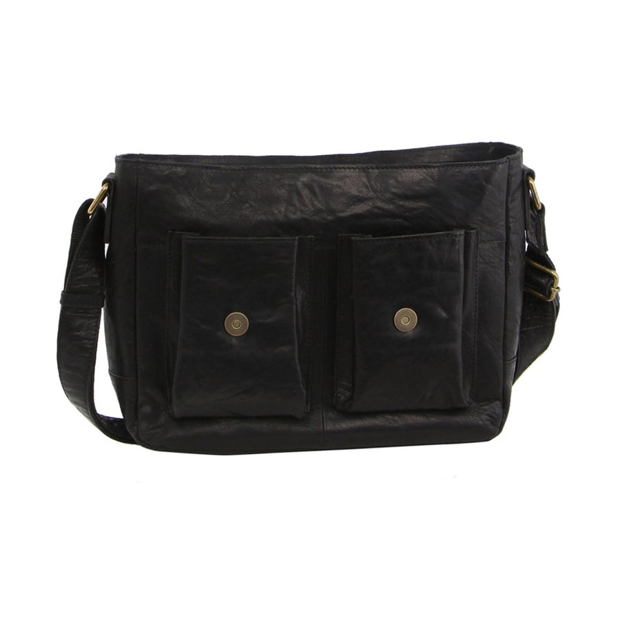 Pierre Cardin Mason Rustic Leather 13" Laptop Bag Black Black